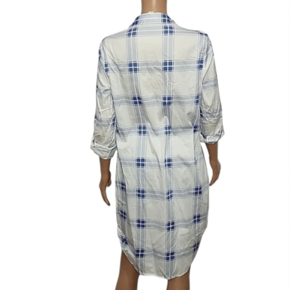 Michael Kors Women’s Button-Down Roll-up Sleeve Pleid Shirtdress blue/White Sz 8